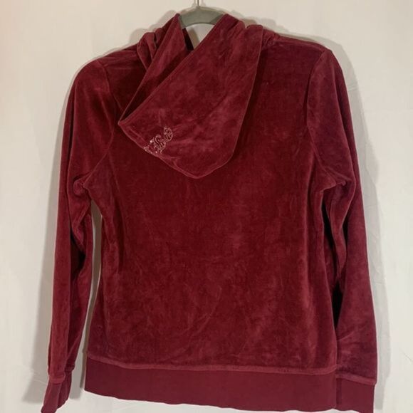 BCBG MaxAzria Vintage Red Velvet Zip-Up Sweater - Picture 7 of 9